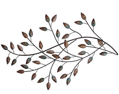 Image of Distressed Metal Blowing Leaves Wall Decor