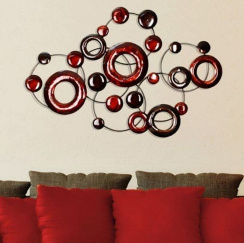 Image of Red Multi-Metallic Circle Wall Decor