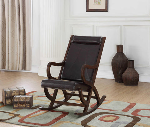 Image of 22" X 36" X 38" Espresso PU Walnut Wood Upholstered (Seat) Rocking Chair