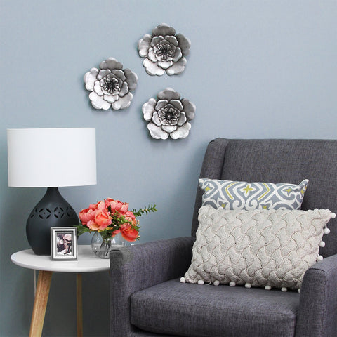 Image of Alluring Silver Metal Wall Flowers