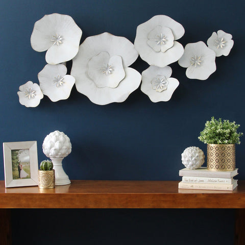 Image of Angelic White Metal Lily Pad Wall Decor