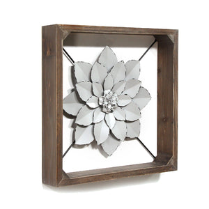 Grey Metal &amp;amp; Wood Framed Wall Flower