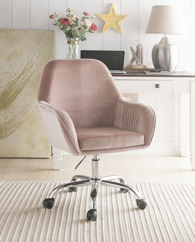 Image of Stylish Mauve Rose Velvet Office Desk Chair on Wheels