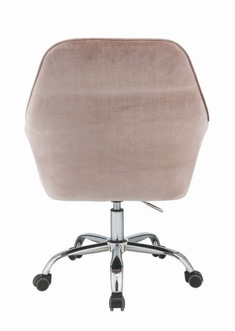 Image of Stylish Mauve Rose Velvet Office Desk Chair on Wheels