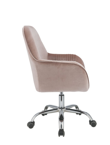 Image of Stylish Mauve Rose Velvet Office Desk Chair on Wheels