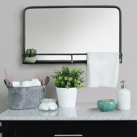 Image of 24" Chic Rectangular Gunmetal Framed Mirror with Shelf