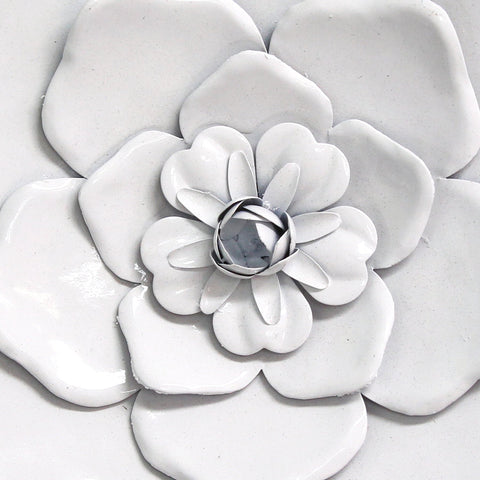 Image of Set of 3 Alluring White Metal Flowers Wall Art Decor