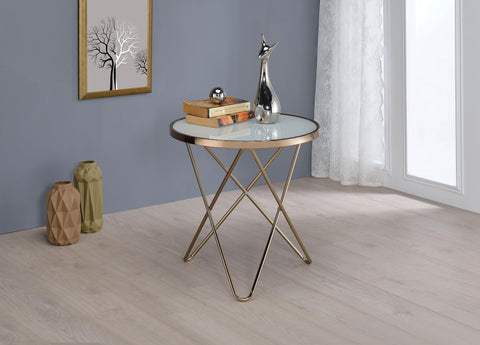 Image of 22" X 22" X 22" Frosted Glass And Champagne End Table