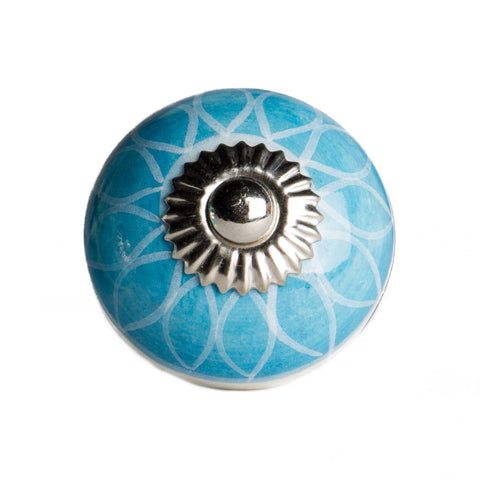 Image of 1.5" x 1.5" x 1.5" Ceramic/Metal Aqua &amp;amp; White 12 Pack Knob