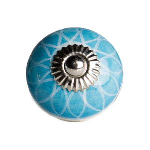 1.5" x 1.5" x 1.5" Ceramic/Metal Aqua &amp;amp; White 12 Pack Knob