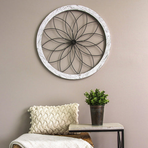 Image of Distressed Chic Flower Metal and Wood Wall Decor