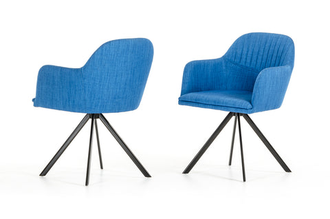 Image of 31" Blue Fabric and Metal Dining Arm Chair