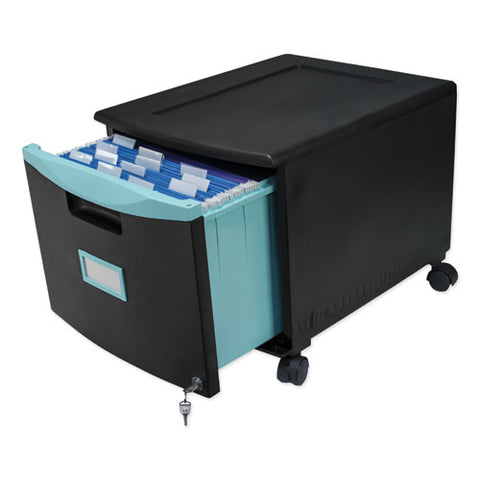 Image of Single-drawer Mobile Filing Cabinet, 14.75w X 18.25d X 12.75h, Black/teal