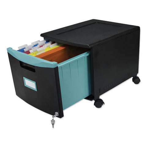 Image of Single-drawer Mobile Filing Cabinet, 14.75w X 18.25d X 12.75h, Black/teal