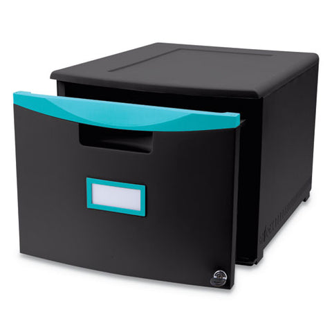 Image of Single-drawer Mobile Filing Cabinet, 14.75w X 18.25d X 12.75h, Black/teal