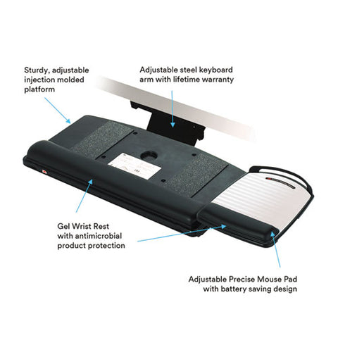 Image of Sit/stand Easy Adjust Keyboard Tray, Highly Adjustable Platform,, Black