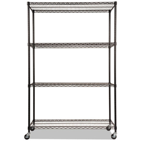 Image of Nsf Certified 4-shelf Wire Shelving Kit With Casters, 48w X 18d X 72h, Black