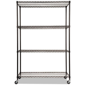 Nsf Certified 4-shelf Wire Shelving Kit With Casters, 48w X 18d X 72h, Black