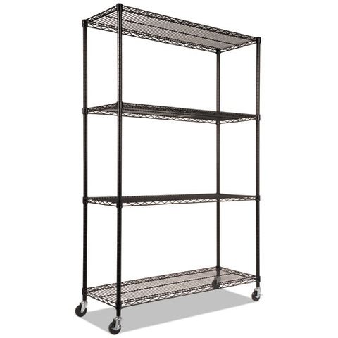 Image of Nsf Certified 4-shelf Wire Shelving Kit With Casters, 48w X 18d X 72h, Black