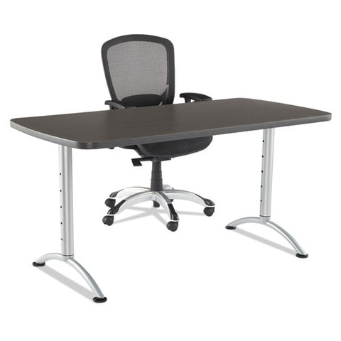 Image of Arc Sit-to-stand Tables, Rectangular Top, 30w X 48d X 36-48h, Gray Walnut/silver