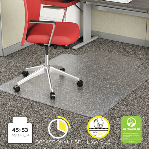 Image of Occasional Use Studded Chair Mat For Flat Pile Carpet, 45 X 53, Wide Lipped, Clear