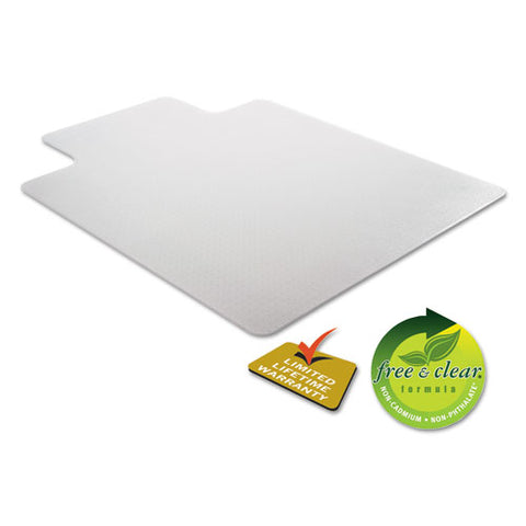 Image of Occasional Use Studded Chair Mat For Flat Pile Carpet, 45 X 53, Wide Lipped, Clear