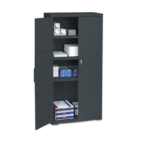 Image of Officeworks Resin Storage Cabinet, 33w X 18d X 66h, Black