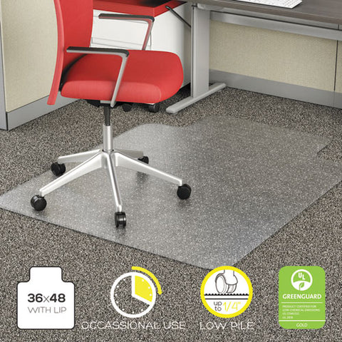 Image of Occasional Use Studded Chair Mat For Flat Pile Carpet, 36 X 48, Lipped, Clear