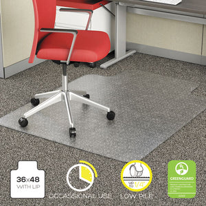 Occasional Use Studded Chair Mat For Flat Pile Carpet, 36 X 48, Lipped, Clear