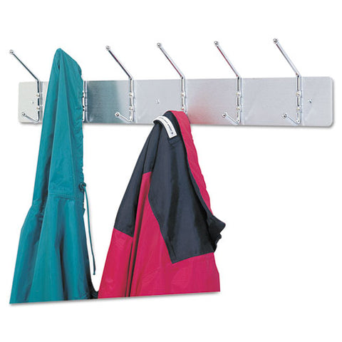 Image of Metal Wall Rack, Six Ball-tipped Double-hooks, 36w X 3.75d X 7h, Satin Metal