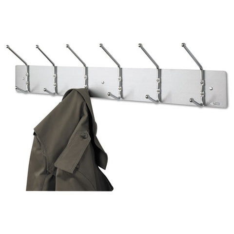 Image of Metal Wall Rack, Six Ball-tipped Double-hooks, 36w X 3.75d X 7h, Satin Metal