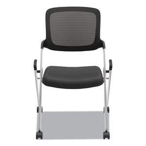 Vl304 Mesh Back Nesting Chair, Black Seat/black Back, Silver Base