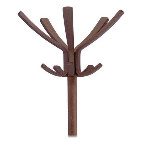 Image of Café Wood Coat Stand, Ten Peg/five Hook, 21.67w X 21.67d X 69.33h, Espresso Brown