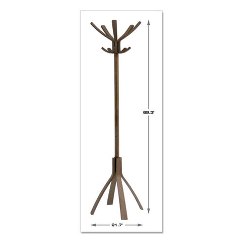 Image of Café Wood Coat Stand, Ten Peg/five Hook, 21.67w X 21.67d X 69.33h, Espresso Brown