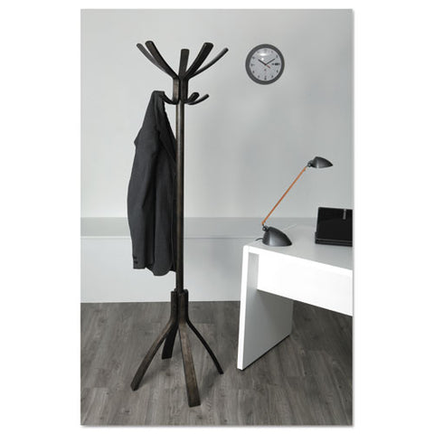 Image of Café Wood Coat Stand, Ten Peg/five Hook, 21.67w X 21.67d X 69.33h, Espresso Brown