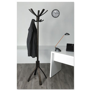 Café Wood Coat Stand, Ten Peg/five Hook, 21.67w X 21.67d X 69.33h, Espresso Brown