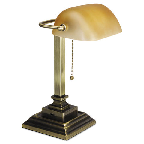 Image of Traditional Banker's Lamp With Usb, 10"w X 10"d X 15"h, Antique Brass