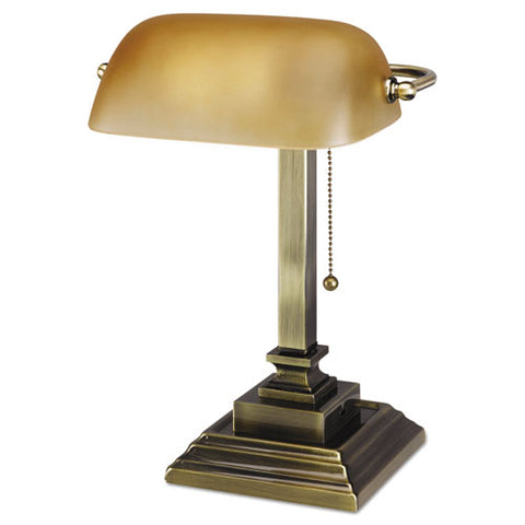 Image of Traditional Banker's Lamp With Usb, 10"w X 10"d X 15"h, Antique Brass