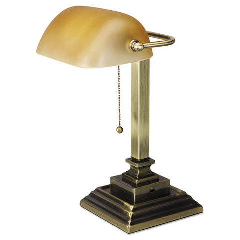 Image of Traditional Banker's Lamp With Usb, 10"w X 10"d X 15"h, Antique Brass