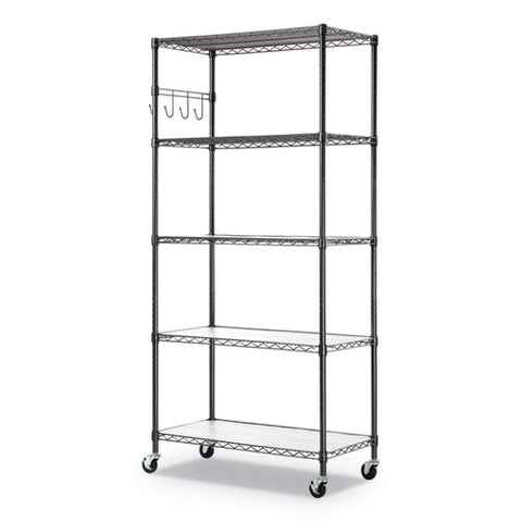 Image of 5-shelf Wire Shelving Kit With Casters And Shelf Liners, 36w X 18d X 72h, Black Anthracite