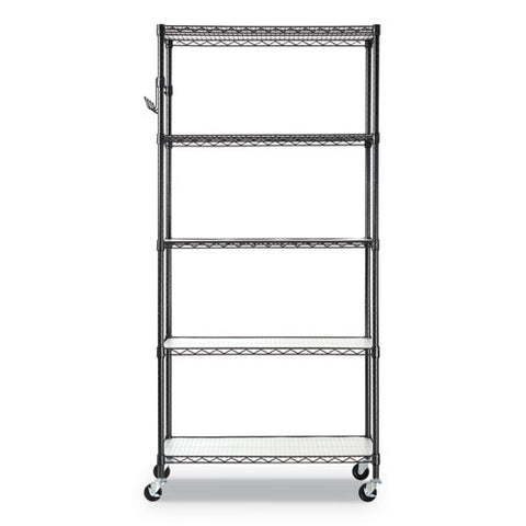 Image of 5-shelf Wire Shelving Kit With Casters And Shelf Liners, 36w X 18d X 72h, Black Anthracite