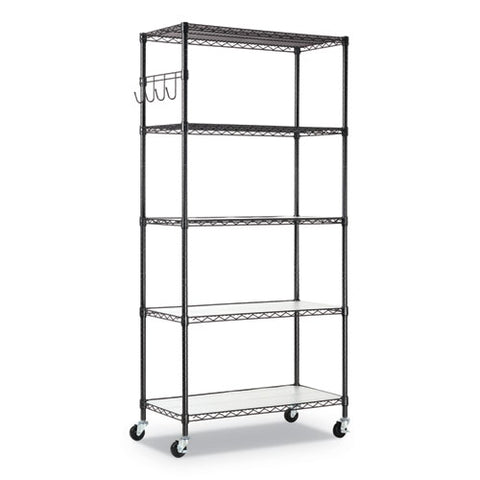 Image of 5-shelf Wire Shelving Kit With Casters And Shelf Liners, 36w X 18d X 72h, Black Anthracite