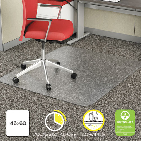 Image of Occasional Use Studded Chair Mat For Flat Pile Carpet, 46 X 60, Rectangular, Clear