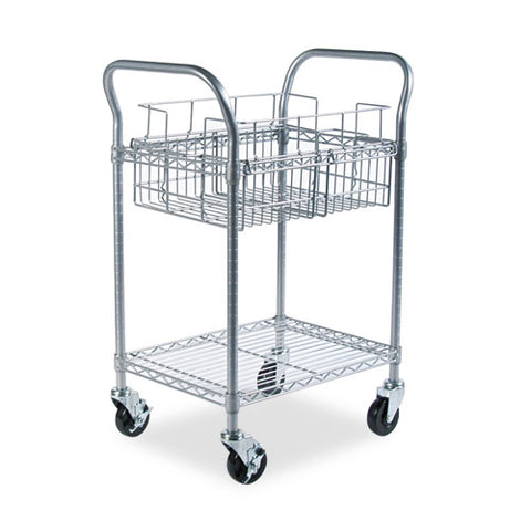 Image of Wire Mail Cart, 600-lb Capacity, 18.75w X 26.75d X 38.5h, Metallic Gray