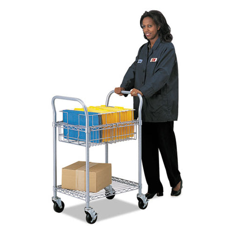 Image of Wire Mail Cart, 600-lb Capacity, 18.75w X 26.75d X 38.5h, Metallic Gray