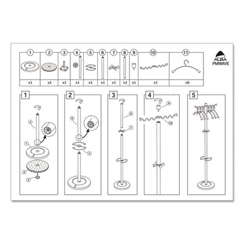 Image of Wavy Coat Tree, Six Hangers/two Knobs/four Hooks, 18.88w X 14d X 68.5h, Silver Steel/wood