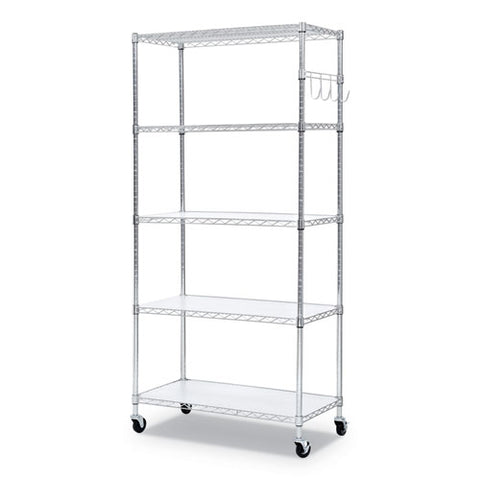 Image of 5-shelf Wire Shelving Kit With Casters And Shelf Liners, 36w X 18d X 72h, Silver