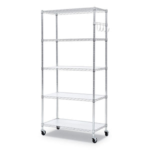 5-shelf Wire Shelving Kit With Casters And Shelf Liners, 36w X 18d X 72h, Silver