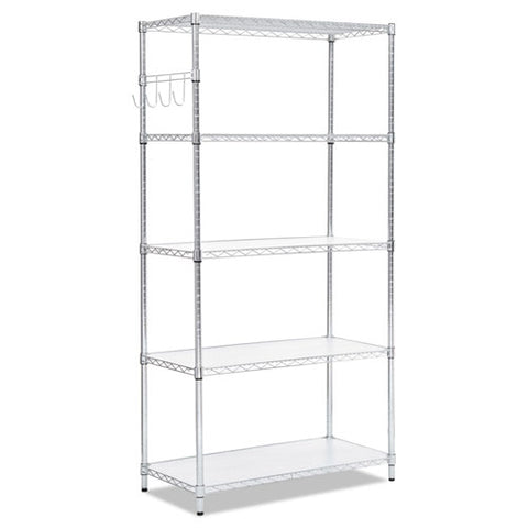 Image of 5-shelf Wire Shelving Kit With Casters And Shelf Liners, 36w X 18d X 72h, Silver