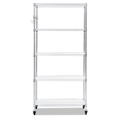 Image of 5-shelf Wire Shelving Kit With Casters And Shelf Liners, 36w X 18d X 72h, Silver